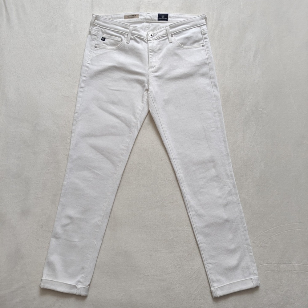 AG‎ Adriano Goldschmidt White Denim Jeans Mid Rise The Stilt Cigarette Roll up